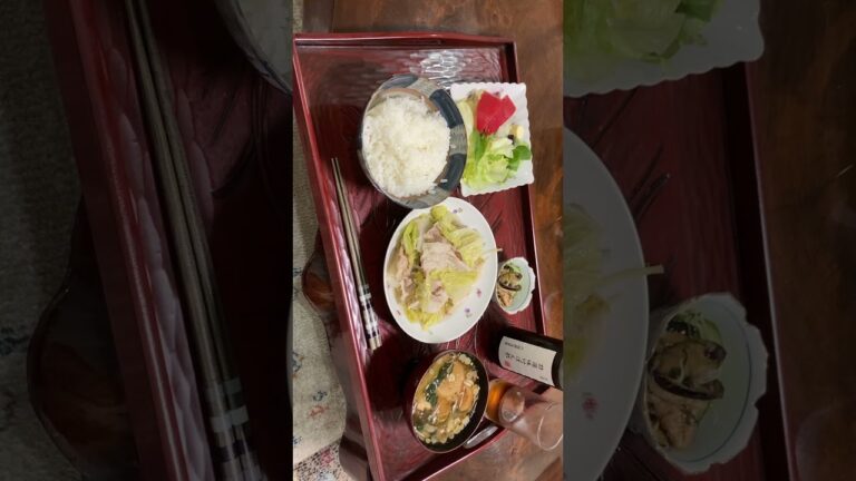 8月5日夕食　豚バラ白菜　きゅうりと茄子の一夜漬け　サラダ　トマト　チーズ　プルーン　お麩とワカメの味噌汁　体重維持　#食事日記