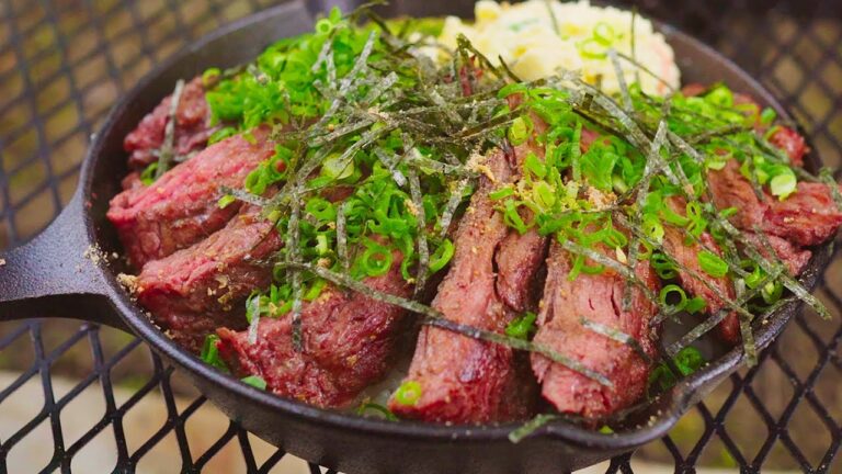 牛ハラミ丼を作る梅雨のソロキャンプ｜Grilled Skirt Steak Rice Bowls
