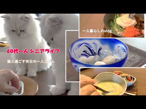 60代一人シニアライフ/猫と過ごす休日の一人ごはん/マイブームは白玉/枝豆スープ/ビビンバ