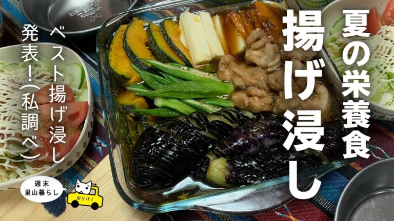 【週末里山料理VLOG】夏の栄養食揚げ浸し 夏野菜たっぷり喉越しツルン【プラべキャンプ場と猫】Deep-fried and Soaked Summer Vegetables