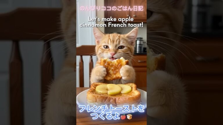 ココがアップルシナモンフレンチトーストをつくるよ〜🍎🍞　#猫#茶トラ猫#ai猫#料理#cat#catshorts #catvideos #catlovers #aicat