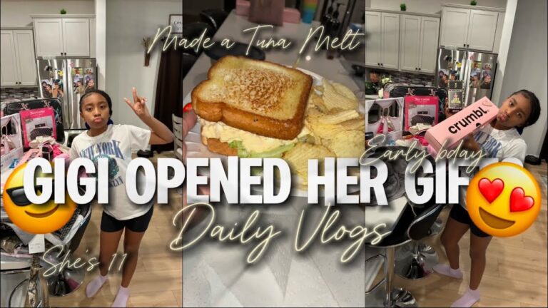 買い物に行ってジジの誕生日プレゼントを買った + 彼女は前日にプレゼントを開けた + 私はツナメルトを作った