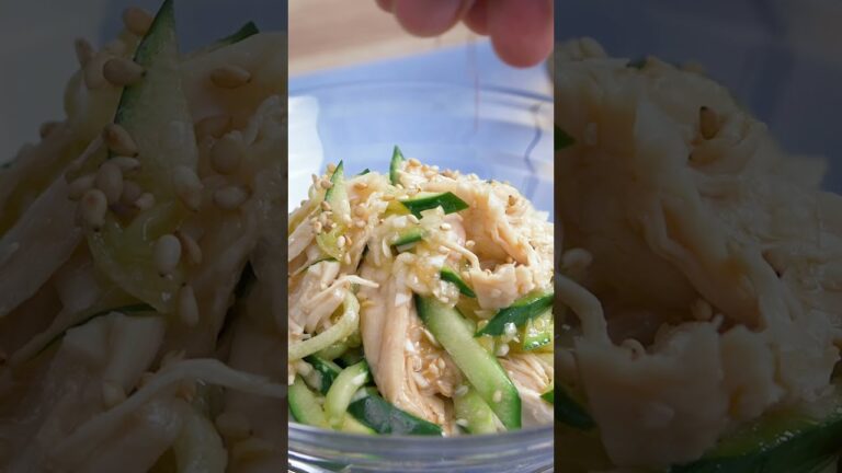 ささみときゅうりのねぎ塩サラダ | Chicken fillet and cucumber salad with green onion and salt  #ささみ #ねぎ塩サラダ
