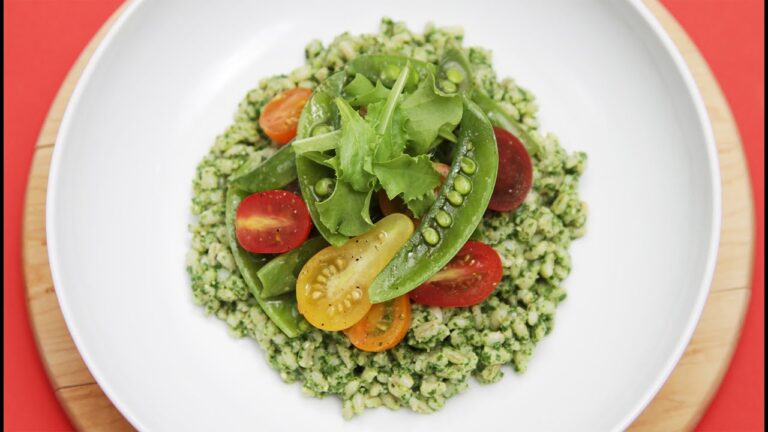 Barley and basil pesto salad with sugar snap peas and heirloom cherry tomatoes   YouTube