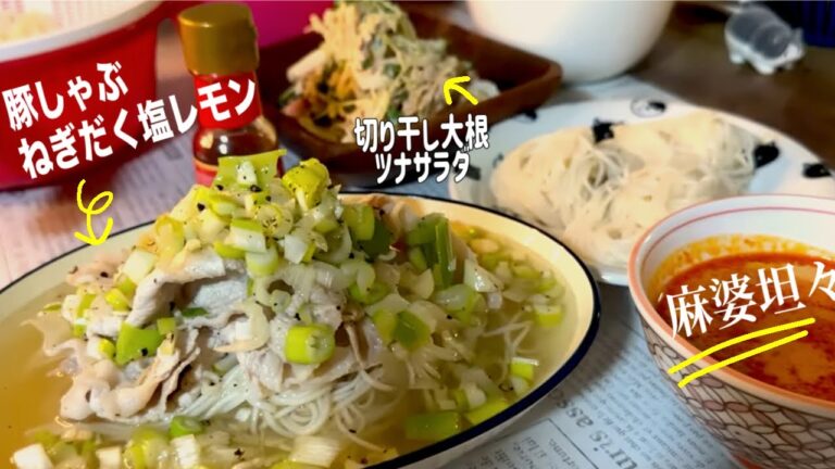 ネギだくだく塩レモンそうめんと麻婆坦々そうめんに切り干し大根サラダセットはいかが⁉️チャット欄興奮(笑)
