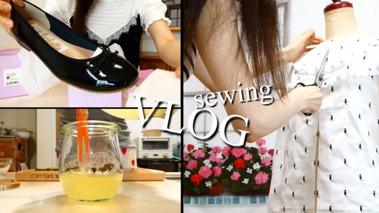 ネコ刺繍生地でブラウスを作る🐈‍⬛収穫したすだちと秋の味覚で楽しむ自炊生活🍠 Making a blouse(ENG/日本語字幕）