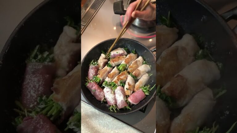 豆苗巻の姜焼き #料理動画 ｜Wrapped pea shoots with pork, ginger flavored #shorts