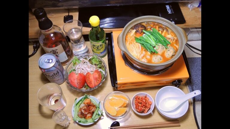 【昨日の】ピリ辛鶏団子鍋 ベビーホタテのチャンジャ風【晩酌】
