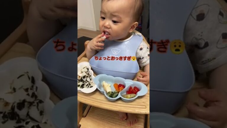 11ヶ月つかみ食べ、ちょっとだけおっきな🍙も要注意#赤ちゃん#離乳食