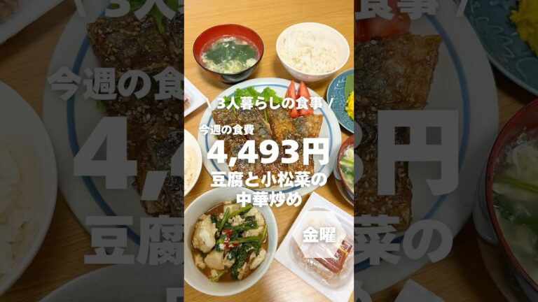 1週間4,500円で自炊する3人暮らしの食事/豆腐と小松菜の中華炒め作ったよ〜 #料理#shorts