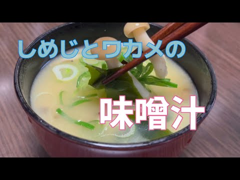 [しめじとワカメでお味噌汁]一人暮らしレシピ。シンプルな、お味噌汁作りました。定食屋さんの味。#味噌汁