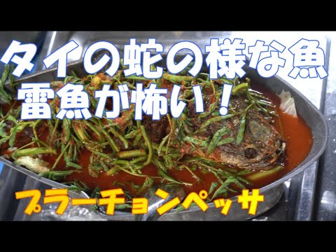 アジアの屋台料理:タイの蛇の様な雷魚の食べ方・プラーチョンペッサ