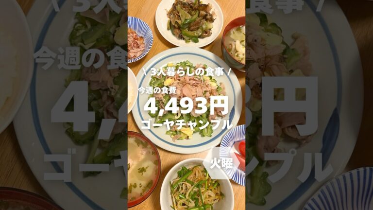 1週間4,500円で自炊する3人暮らしの食事/ゴーヤチャンプル作ったよ〜 #時短節約#shorts