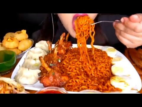 ASMR Spicy Noodles, Momos, Fried Chicken, Roll, Golgappe, Mirchi Pakoda Eating, Mukbang @SpiceASMR