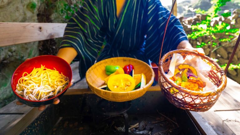 【囲炉裏料理】夏野菜の天ぷらと冷やし蕎麦 | Soba & Tempura | Traditional Japanese Cooking.