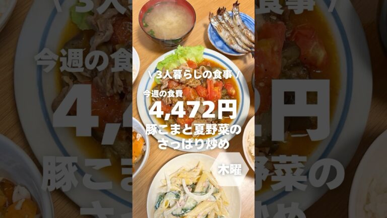 1週間4,500円で自炊する3人暮らしの食事/豚こまと夏野菜のさっぱり炒めを作ったよ〜#shorts