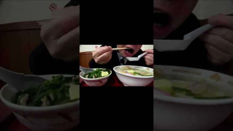 [ #Shorts ]勝手にニラバター丼と塩ワンタン[咀嚼音 飯テロ 外食 動画]町中華食堂で食べるオヤジJapan