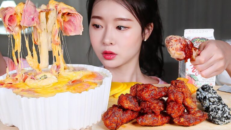 이건 못참지,, 엽떡 크림떡볶이 트러플매콤맛 교촌 레드콤보 (ft. 분모자 & 베이컨추가) 먹방 | SPICY CREAM TTEOKBOKKI SPICY CHICKEN MUKBANG