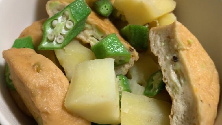 【さつまいもとオクラとがんもの煮物】オクラを煮物に入れて見たくなりました。がんもが美味しい季節が始まります。【おじさんの献立表5日間】