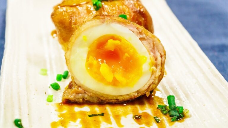 半熟卵がとろ～り！肉巻き甘辛たまご