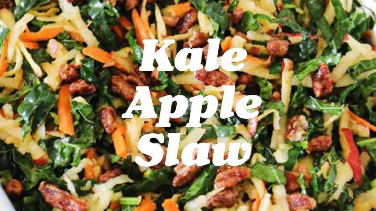 Fall Inspired Kale Apple Slaw with Candied Nuts & Maple Dijon Vinaigrette