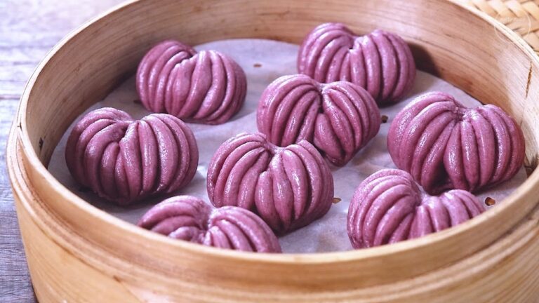 【紫芋蒸し饅頭】モチモチ！無塩・ノンオイル・卵ナシ//Purple sweet potato Steamed Buns