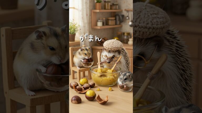 【EP5】秋のごちそう！ハムスター＆ハリネズミの栗モンブラン♪ #hamster #animals #うさぎ #栗 #リス