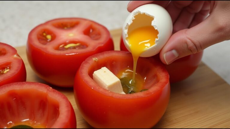 Stecken Sie einfach ein Ei in die Tomate – Sie werden erstaunt sein! Ein einfaches Frühstücksrezept.