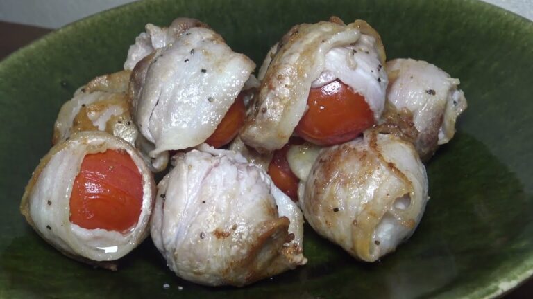 ミニトマトを豚バラ肉で巻いて焼くだけ！料理家みほchannel＜ミニトマトの豚バラ肉巻き ＞