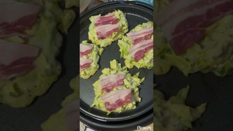 今日の夕食は　豚肉　キャベツ　ネギ　　　　シンプルお好み焼き！ #shorts