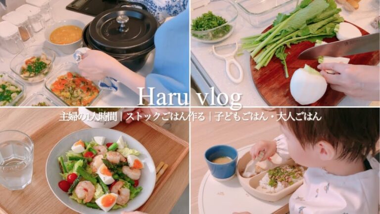 【vlog】主婦の1人時間の過ごし方｜贅沢サラダランチを作る｜子どもと大人ごはんのストックを作る