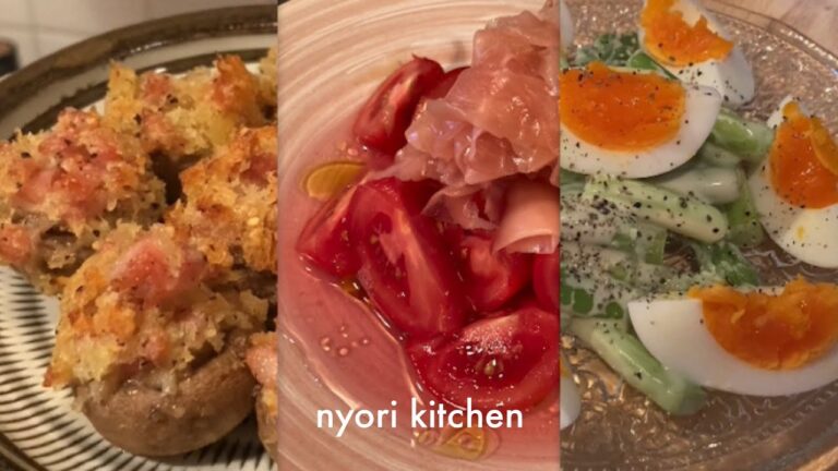 Recipe | 秋食材でお家ディナー🏠🍷マッシュルームのパン粉焼き🍄秋刀魚のパスタ🍝蓮根のり塩🧂ゆで卵のガーリックマヨサラダ🥗トマトとガリ🍅