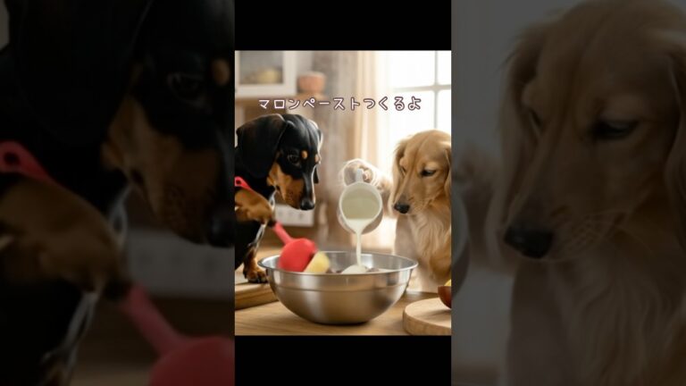 AI犬わんこたちが秋のスイーツづくりに挑戦してます！マロンペースト頑張ってます🌰#shorts #ai#aidog