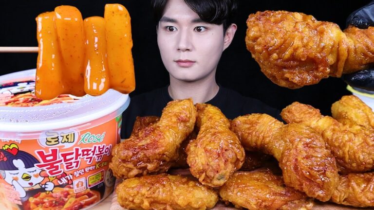 로제 불닭 떡볶이 허니콤보 치킨 먹방ASMR MUKBANG ROSE SPICY TTEOKBOKKI & FRIED CHICKEN ロゼ トッポッキ チキン eating sounds