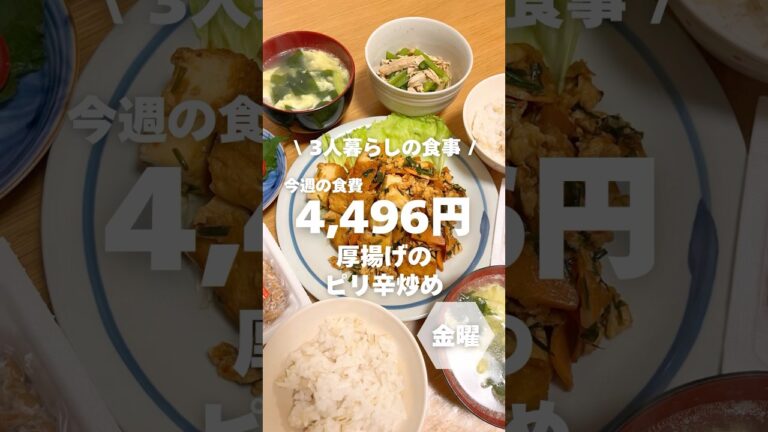 1週間4,500円で自炊する3人暮らしの食事/厚揚げのピリ辛炒め作ったよ〜 #料理#shorts