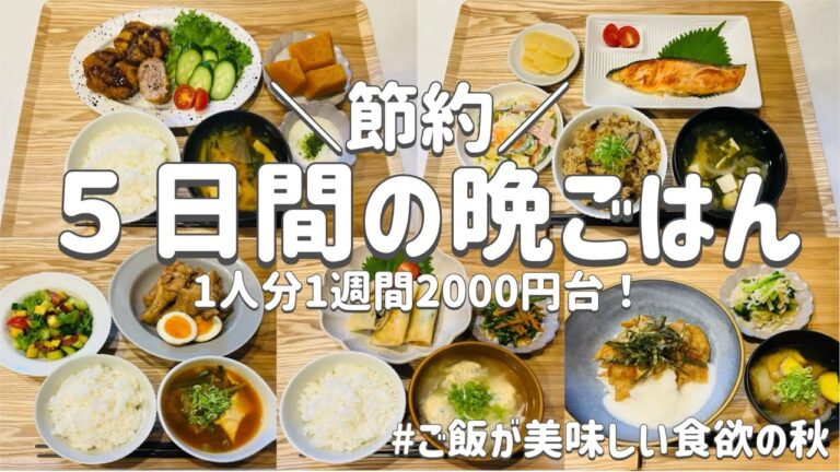 【節約レシピ】一人分1週間2000円台！/食欲増し増し彩り豊かな献立/食欲の秋！/買い物リストとまとめ買いで節約！/概要欄に買い物リスト載せています/3人家族節約簡単献立