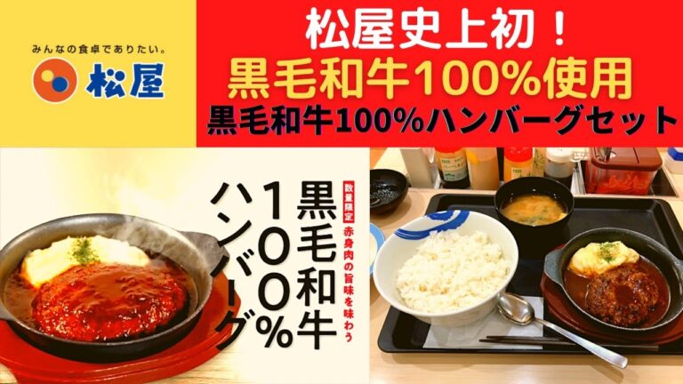【世界一面白い食レポ】松屋 黒毛和牛100%ハンバーグライスセット【今年は丑年&松屋創業55周年！創業祭第2弾/黒毛和牛100%ハンバーグ定食/ドーナツハンバーグ】