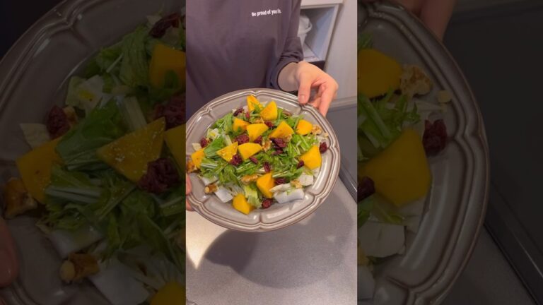 秋のサラダ🥗🍁意外と美味しい柿のサラダ💛#料理vlog #cooking #food #料理 #asmr #自炊 #ヘルシー #サラダ