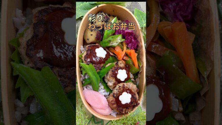 作り置きハンバーグで彩りわっぱ弁当😅60代の下手なアフレコ入り😅