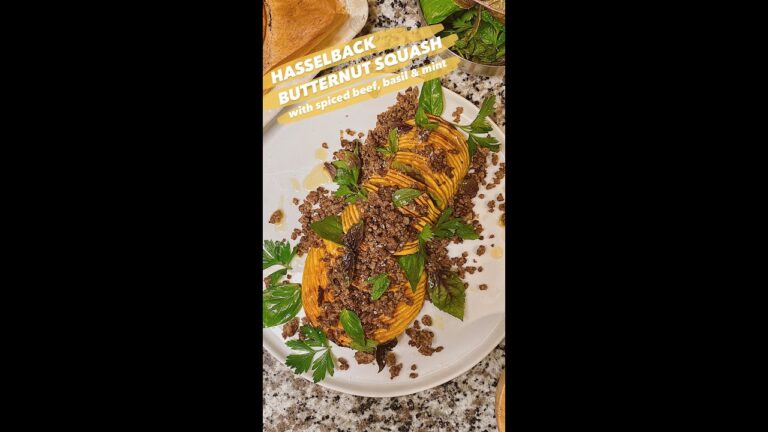 Hasselback Butternut Squash with Spiced Beef, Basil and Mint