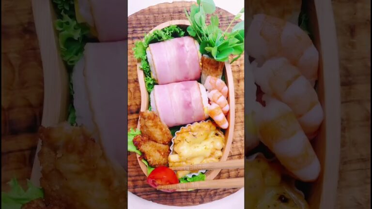ベーコン巻きおにぎり＆グラタンと唐揚げ弁当🍱 ボリューム満点ランチ