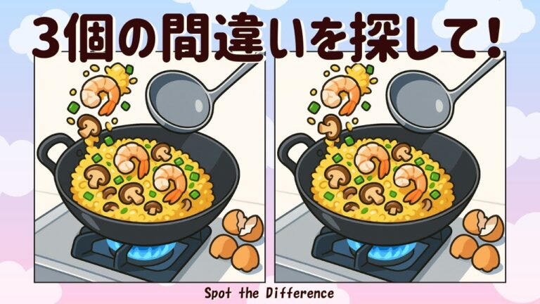 【間違い探し／楽しく頭の体操・脳トレ】美味しい海老炒飯／Spot the Difference