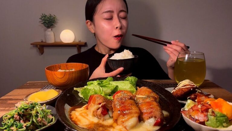 【ASMR】トマトチーズ豚巻き定食[EatingSounds モッパン 咀嚼音 먹방]