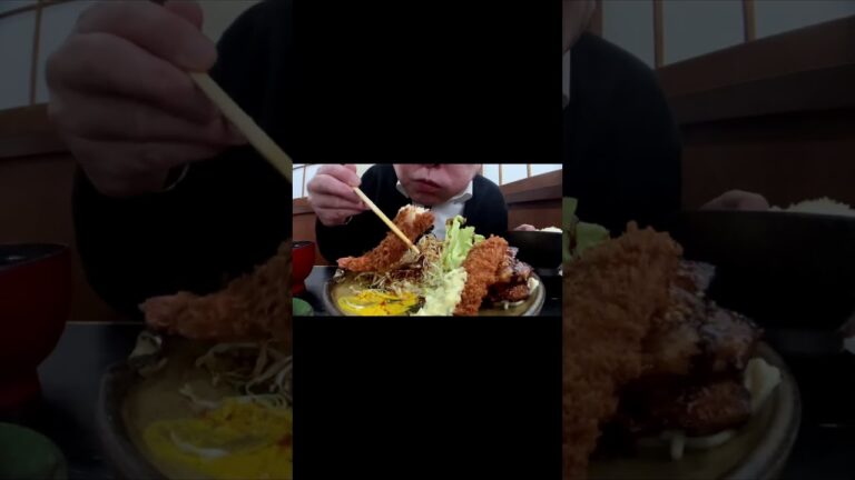 [ #Shorts ]とんかつ屋でミックスフライ定食大盛り[咀嚼音 飯テロ 外食 動画]海老フライ食べるオヤジJapan豚カツ