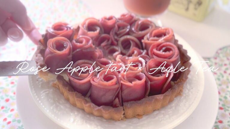 [☕︎Tea Pairing Sweets] Rose Apple Tart - Port Wine Compote × Apple Cinnamon Iced Tea | No voice