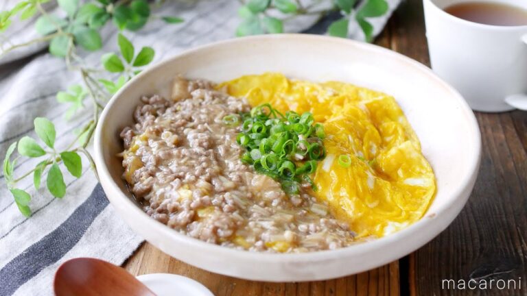 【ふんわり卵のひき肉あんかけ】ごはんにのせて丼にしてもおいしい！ふんわり食感♪