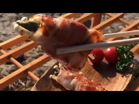 最高の景色で朝ご飯を食べてみた🌞　【アスパラベーコン巻き】 #Shorts
