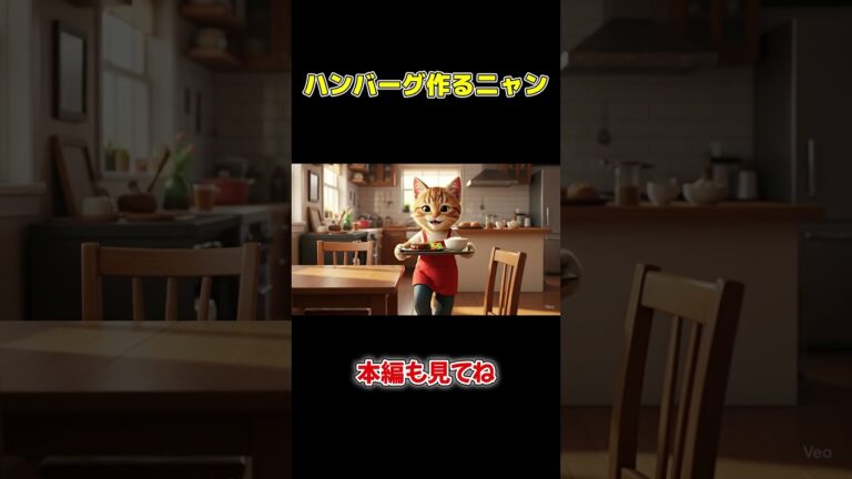 ジュワ〜ッ！肉汁あふれる猫シェフのハンバーグASMR / Juicy Cat Chef’s Hamburger Steak #猫キッチン #料理動画 #catkitchen   #ai猫 #ショート