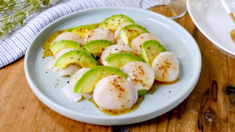 【ホタテとアボカドのカルパッチョ】粒マスタードとはちみつの絶妙な味わい♪おつまみに！