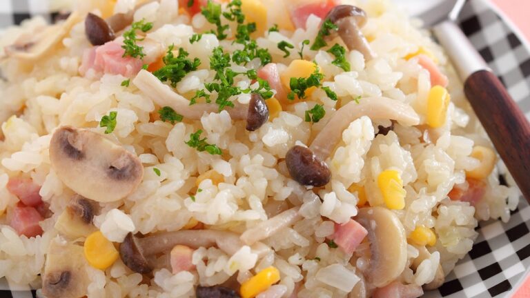 きのことベーコンのクリーミーピラフ